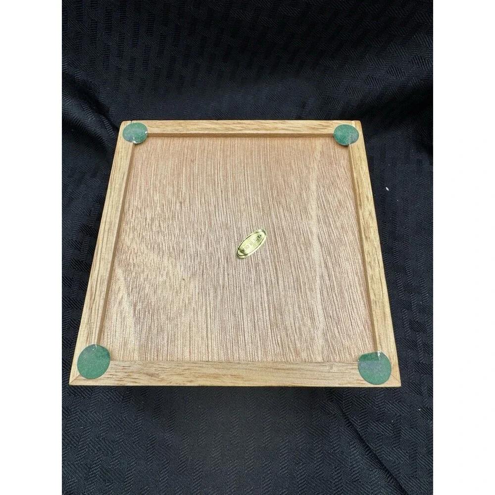 Vintage Wood 4 Compartment Jewelry Box W/Ring Holder & Etched Glass Heart Window